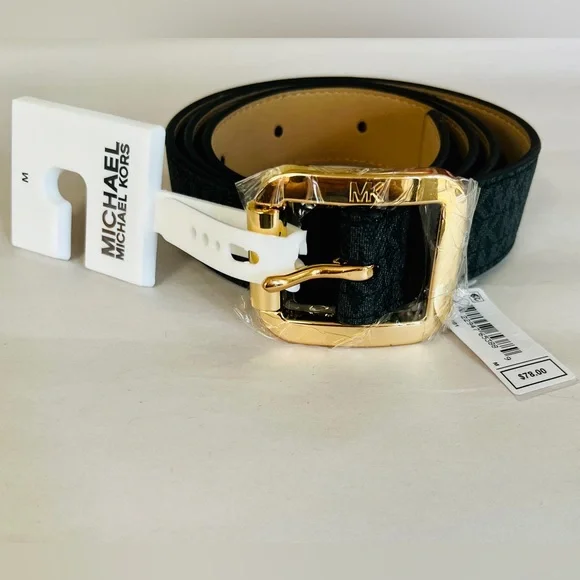 Michael Kors Black/Black Signature Logo Monogram Buckle Belt (556267C), Medium. - Picture 9 of 9